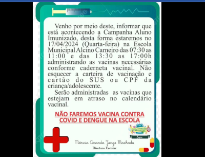 Imagem da notícia Profissionais realizam Campanha Aluno Imunizado em escola de Alcinópolis